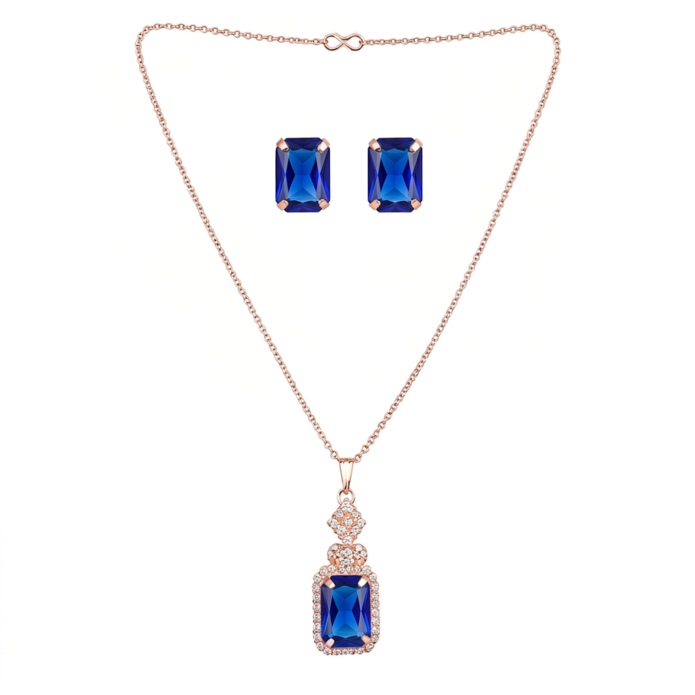 The99Jewel Elegant Rose Gold Plated Crystal Stone & Austrian Stone Necklace Set
