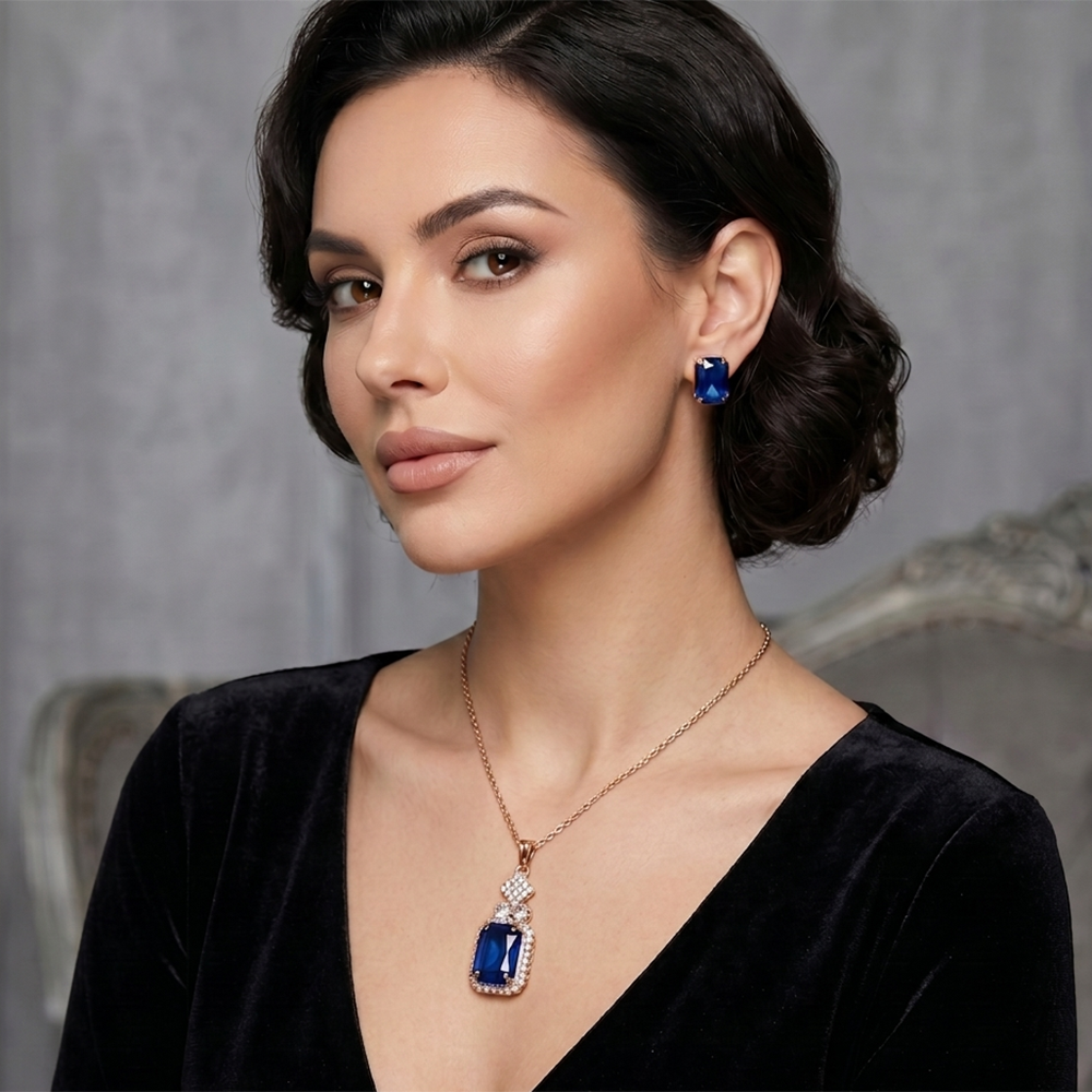 The99Jewel Elegant Rose Gold Plated Crystal Stone & Austrian Stone Necklace Set