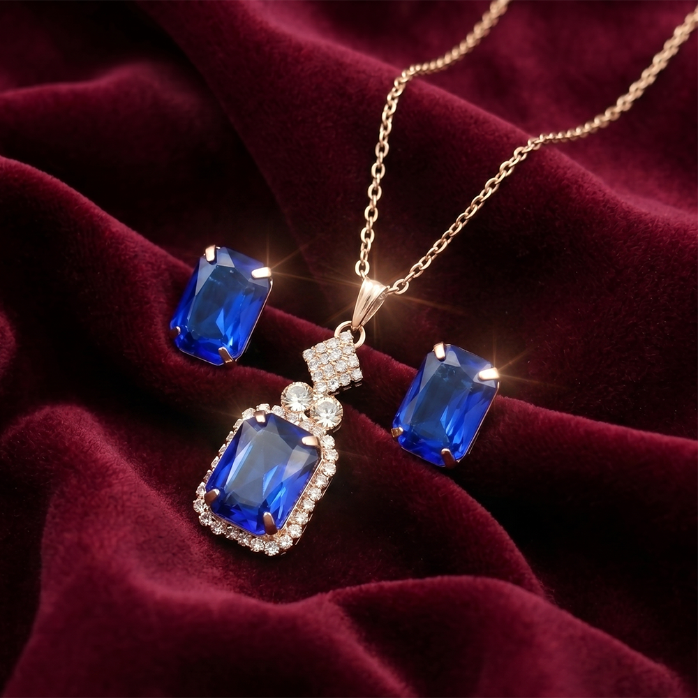 The99Jewel Elegant Rose Gold Plated Crystal Stone & Austrian Stone Necklace Set 