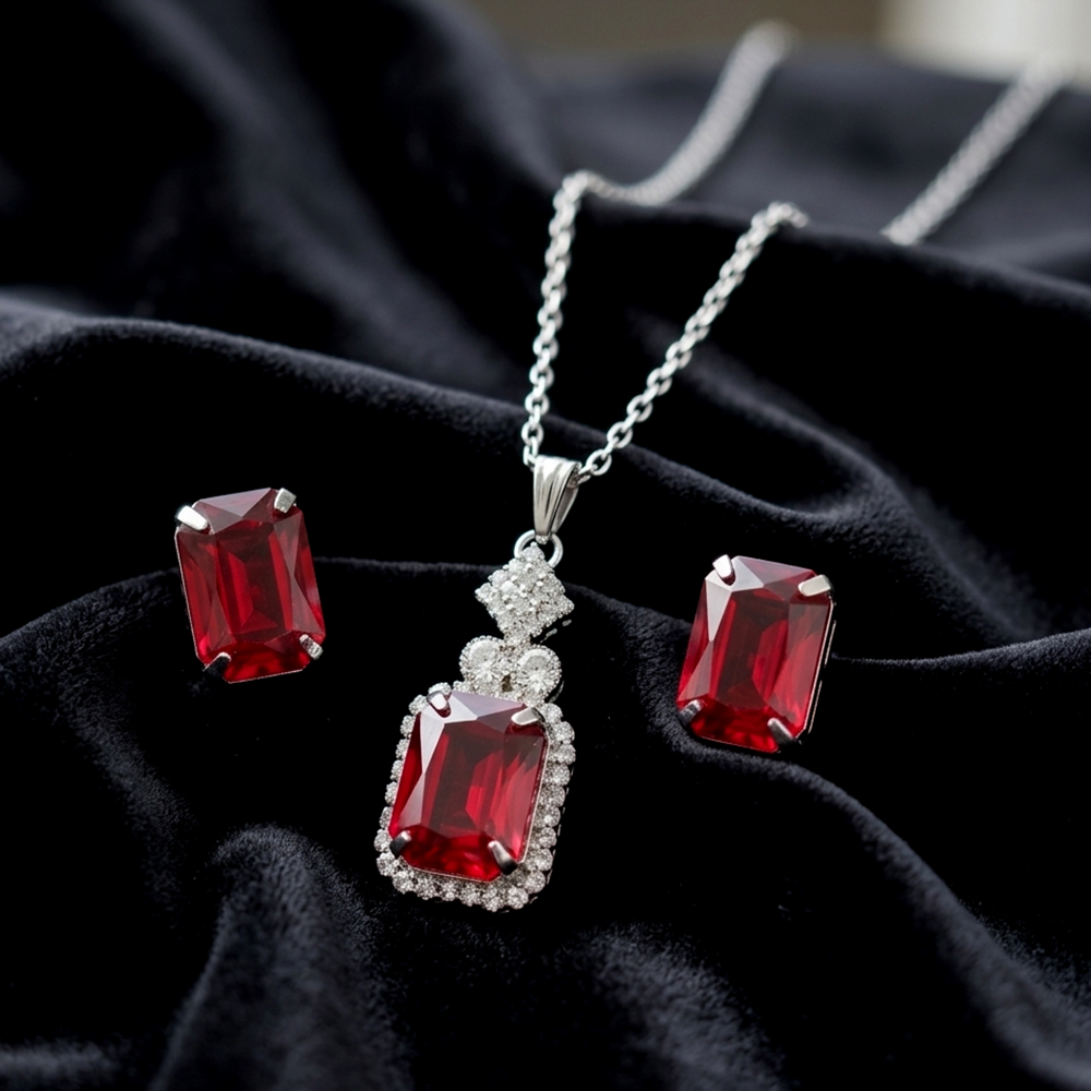 The99Jewel Elegant Rose Gold Plated Crystal Stone & Austrian Stone Necklace Set 