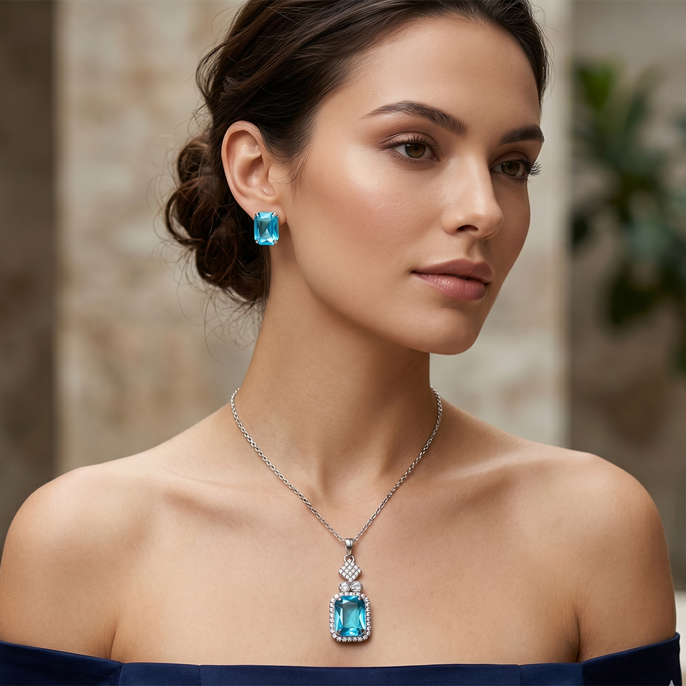 The99Jewel Elegant Rose Gold Plated Crystal Stone & Austrian Stone Necklace Set