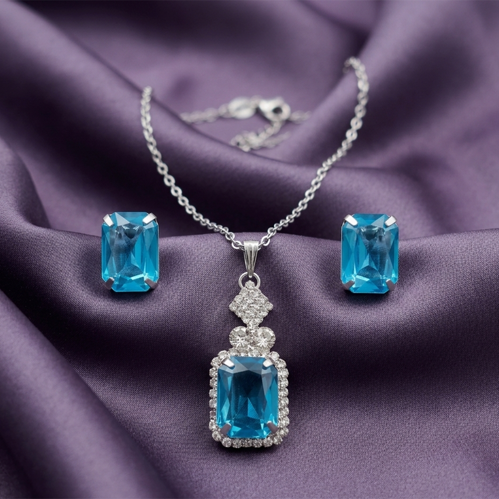 The99Jewel Elegant Rose Gold Plated Crystal Stone & Austrian Stone Necklace Set 