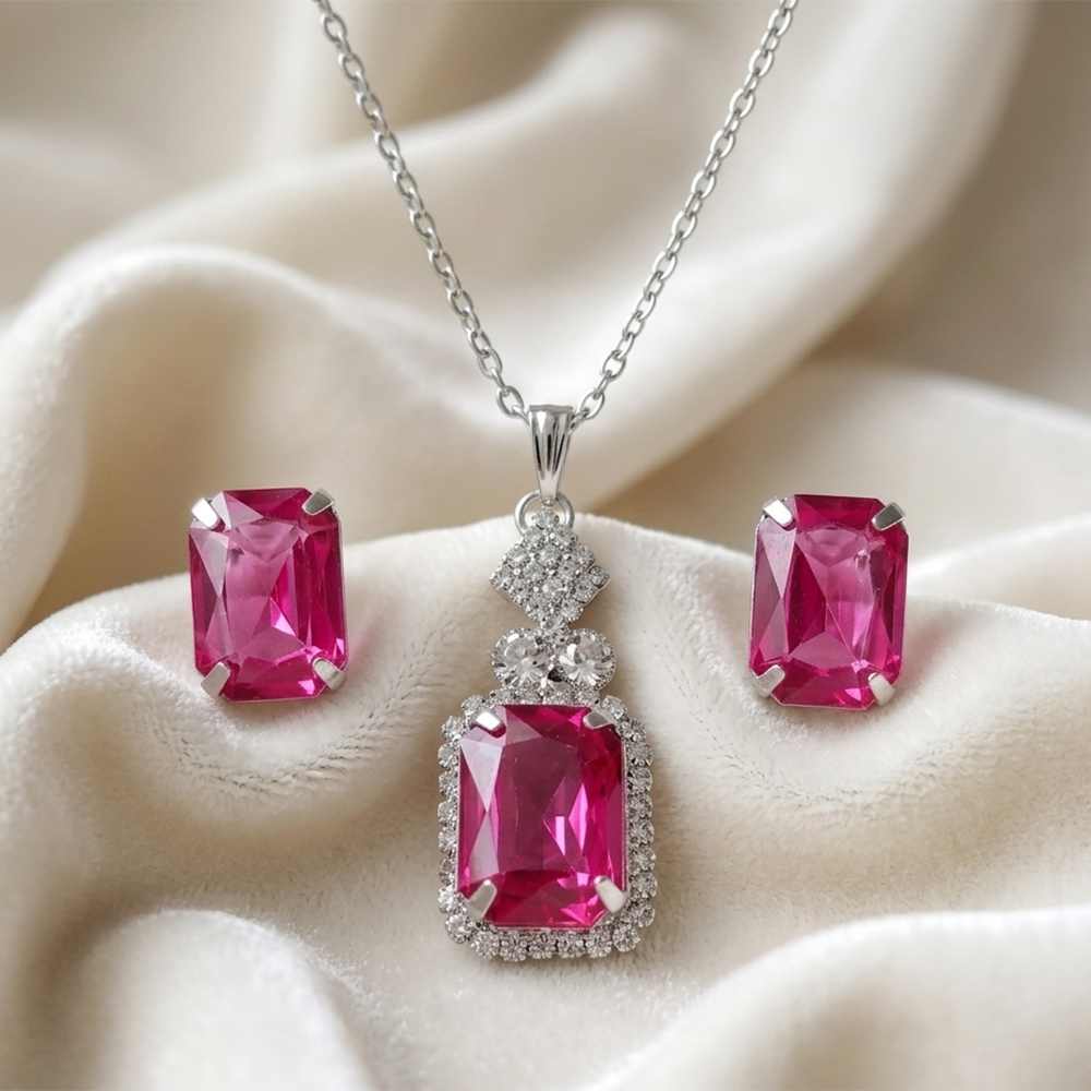 The99Jewel Elegant Rose Gold Plated Crystal Stone & Austrian Stone Necklace Set 