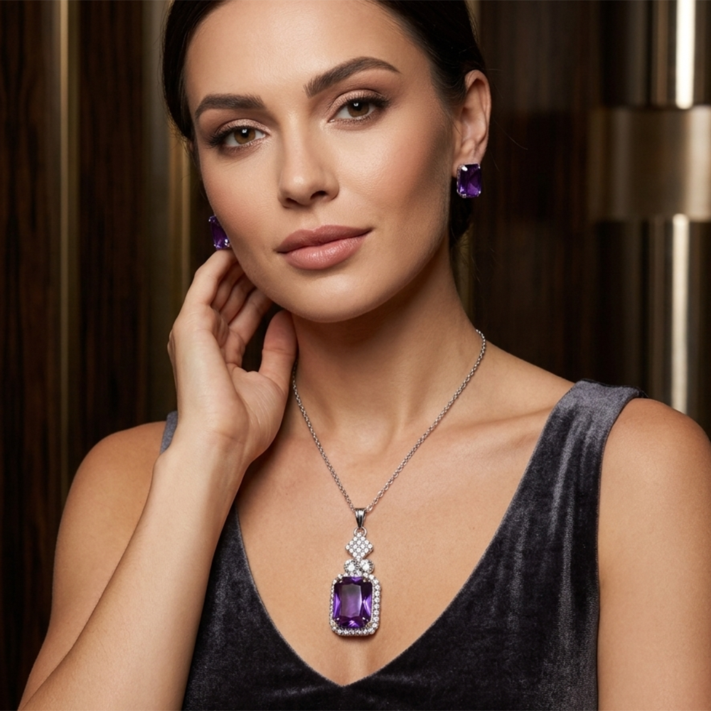 The99Jewel Elegant Silver Plated Crystal Stone & Austrian Stone Necklace Set
