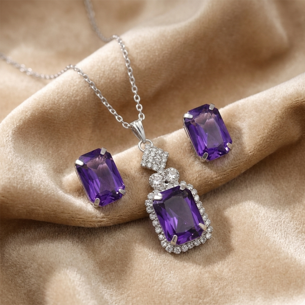 The99Jewel Elegant Silver Plated Crystal Stone & Austrian Stone Necklace Set 