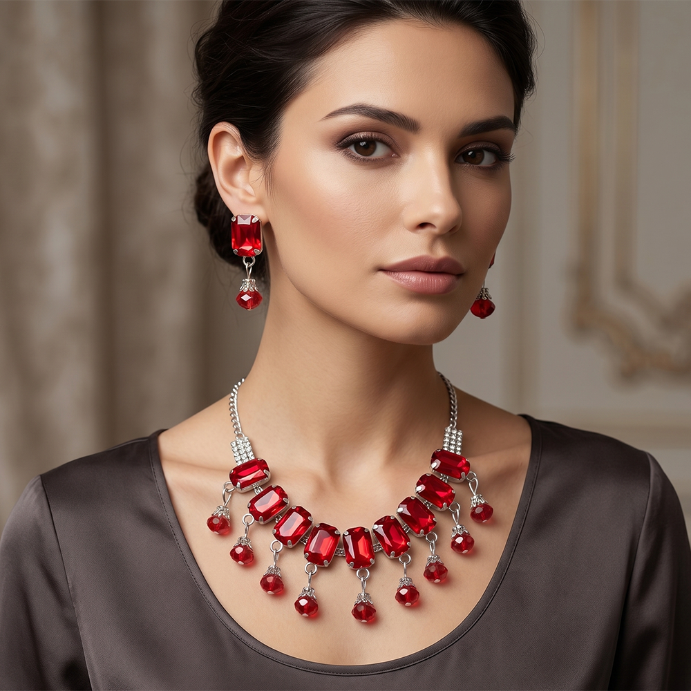 The99Jewel Elegant Rose Gold Plated Crystal Stone & Austrian Stone Necklace Set