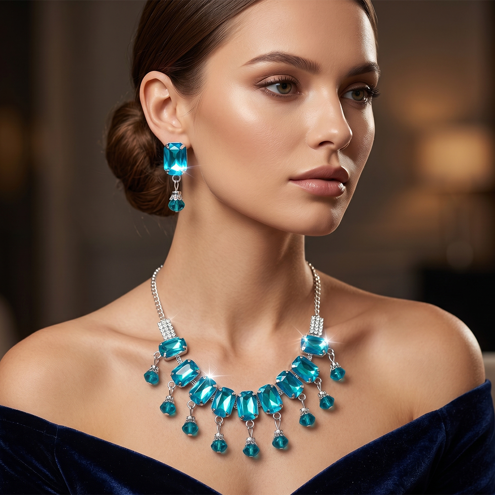 The99Jewel Elegant Rose Gold Plated Crystal Stone & Austrian Stone Necklace Set