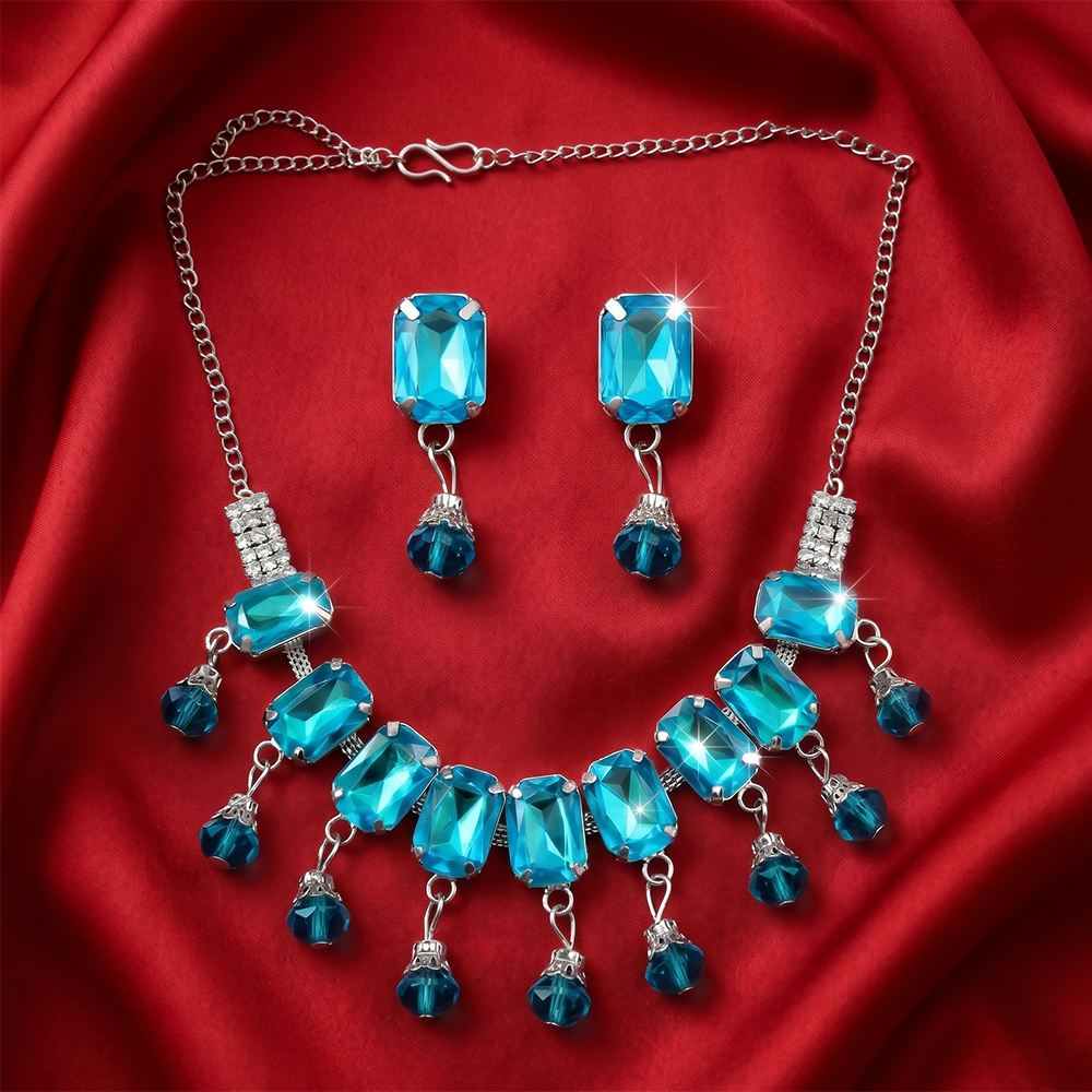 The99Jewel Elegant Rose Gold Plated Crystal Stone & Austrian Stone Necklace Set 