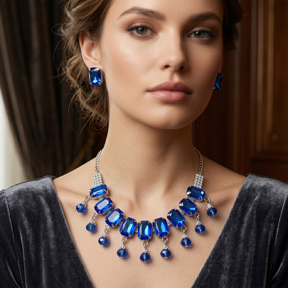 The99Jewel Elegant Rose Gold Plated Crystal Stone & Austrian Stone Necklace Set