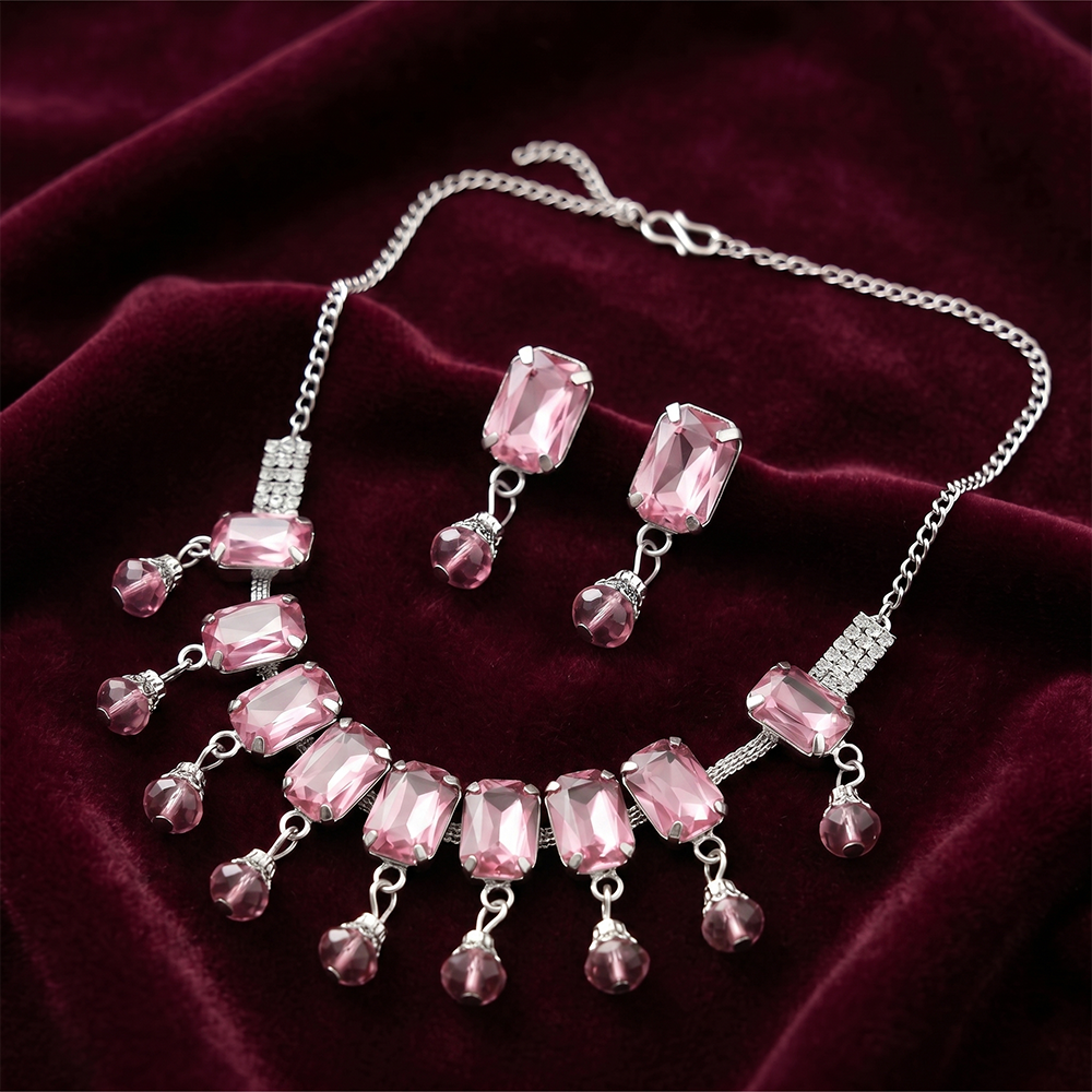 The99Jewel Elegant Silver Plated Crystal Stone & Austrian Stone Necklace Set 