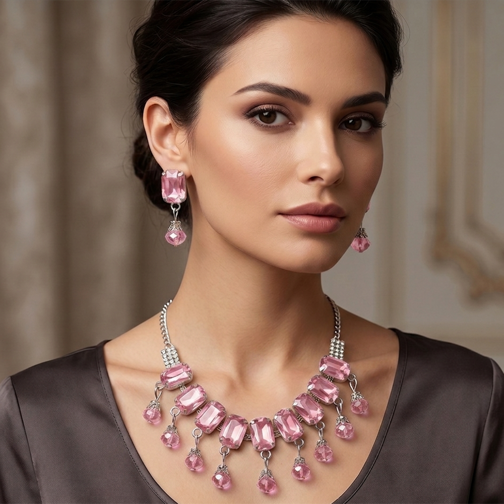 The99Jewel Elegant Silver Plated Crystal Stone & Austrian Stone Necklace Set