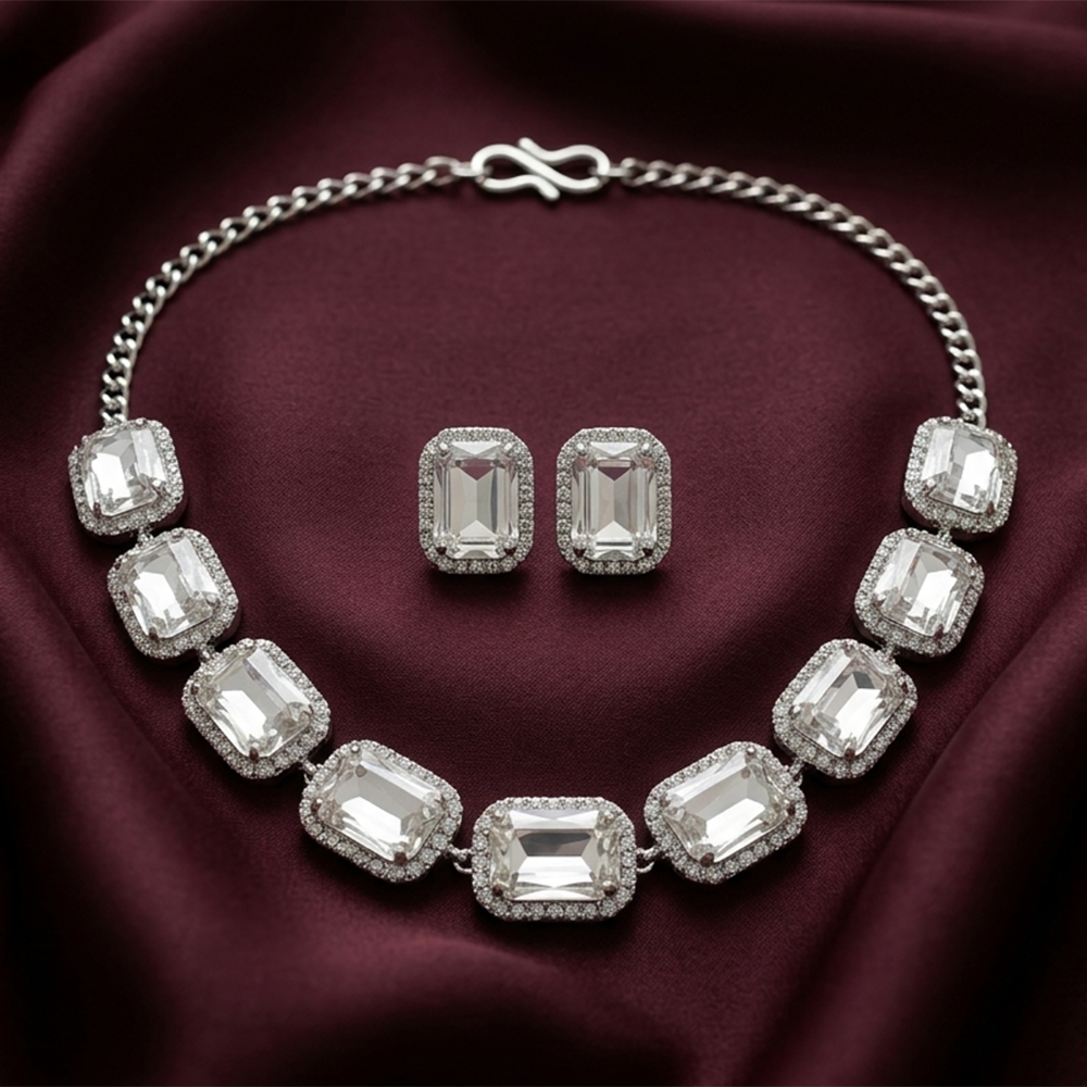 The99Jewel Silver Plated Sparkling Crystal Stone Necklace Set