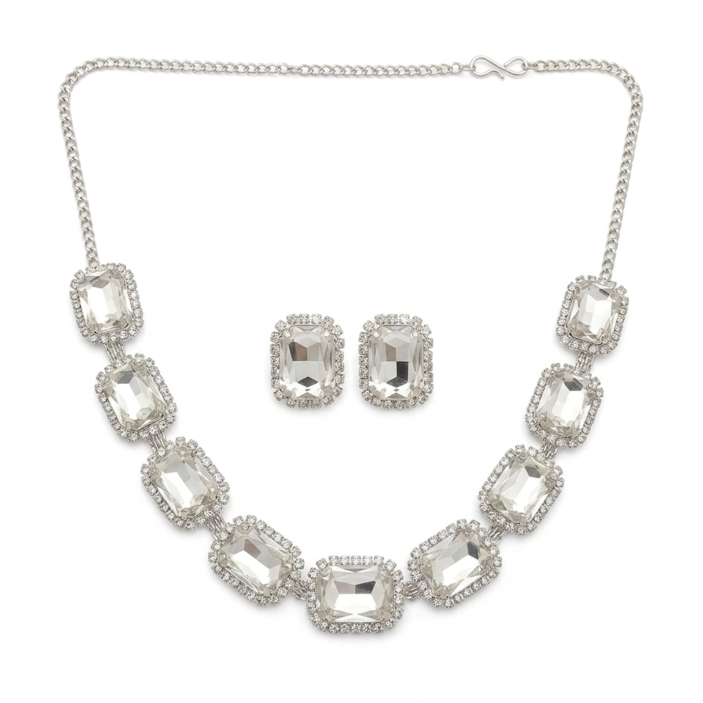 The99Jewel Silver Plated Sparkling Crystal Stone Necklace Set