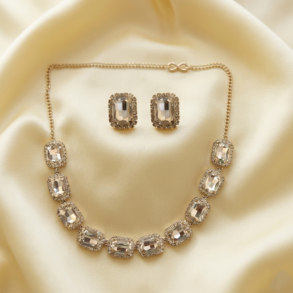 The99Jewel Silver Plated Sparkling Crystal Stone Necklace Set