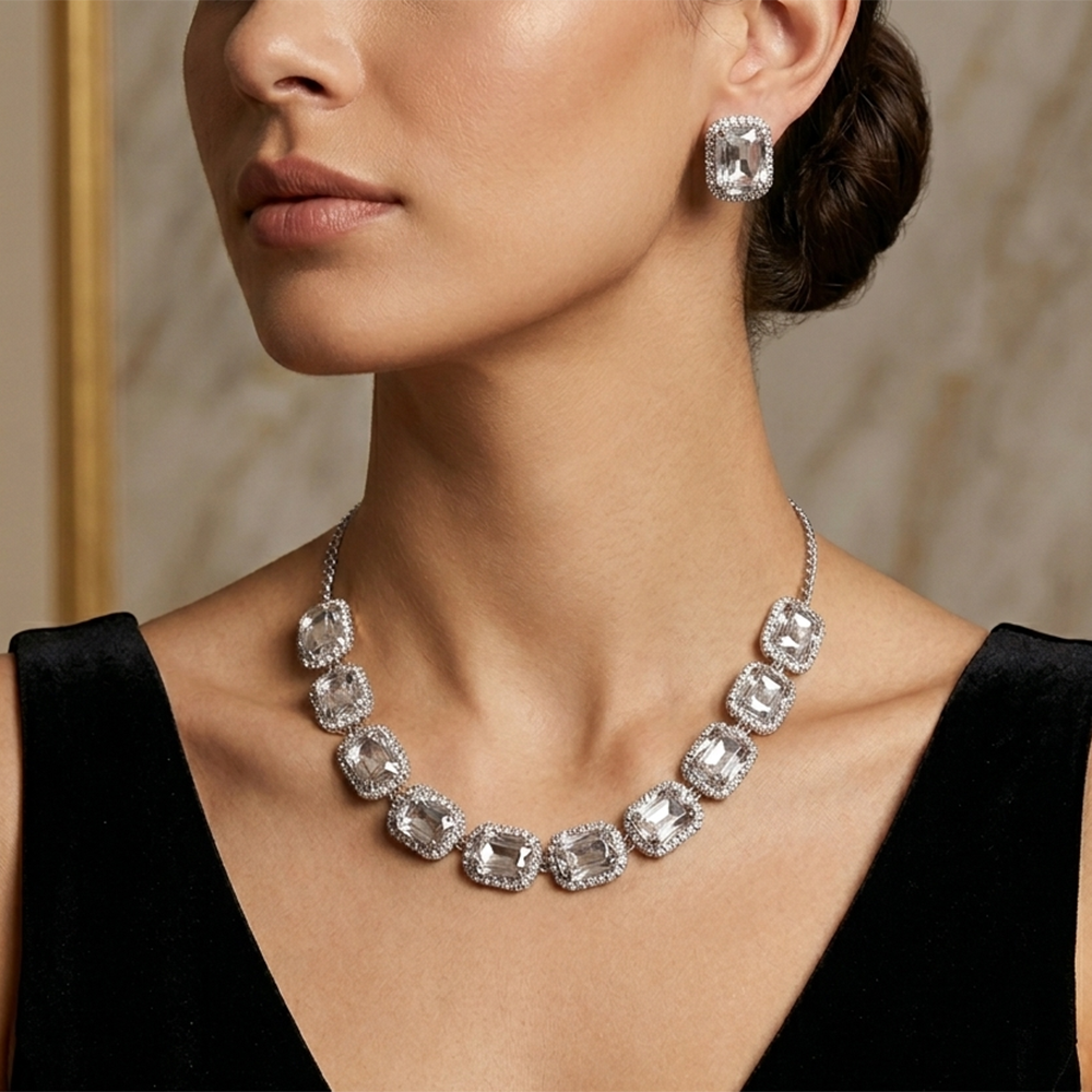 The99Jewel Silver Plated Sparkling Crystal Stone Necklace Set