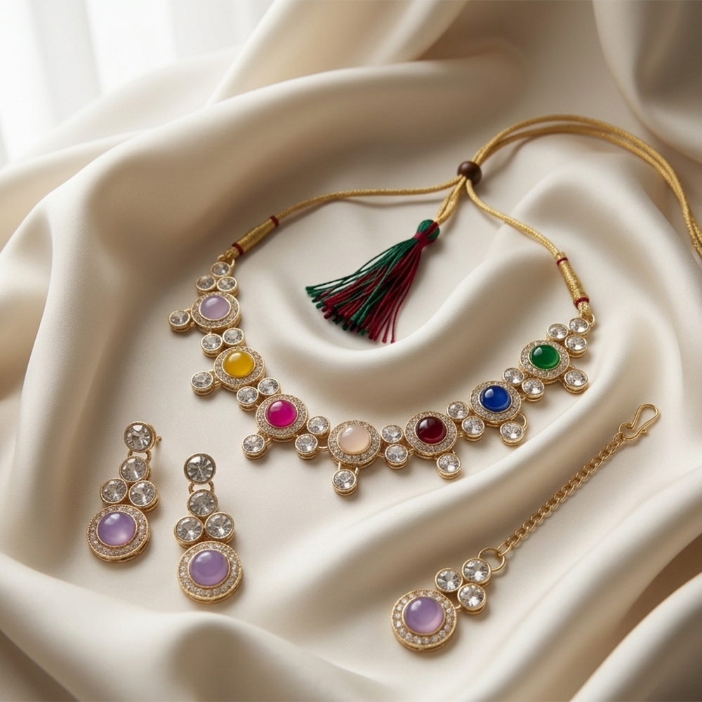 The99Jewel Gold Plated Pota Stone And Austrian Stone Necklace Set 