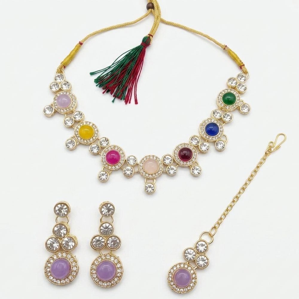 The99Jewel Gold Plated Pota Stone And Austrian Stone Necklace Set