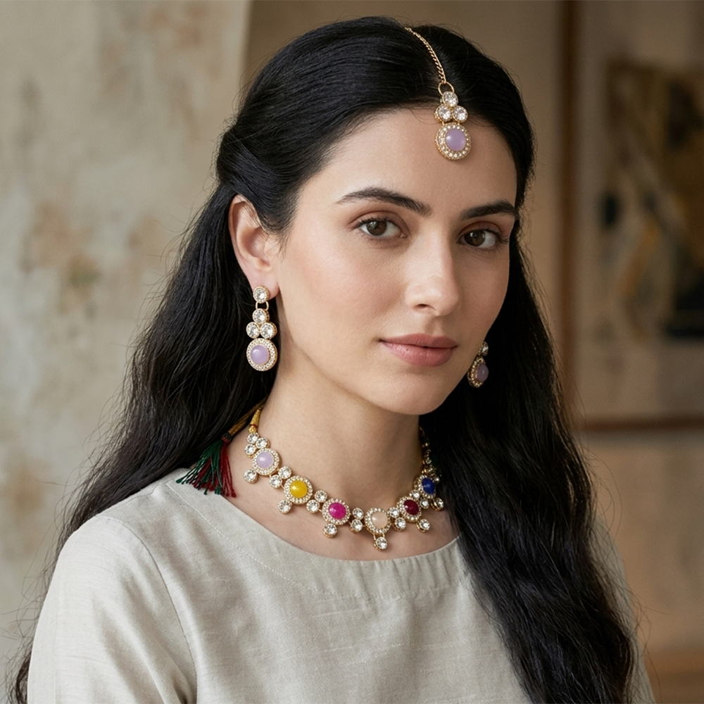 The99Jewel Gold Plated Pota Stone And Austrian Stone Necklace Set