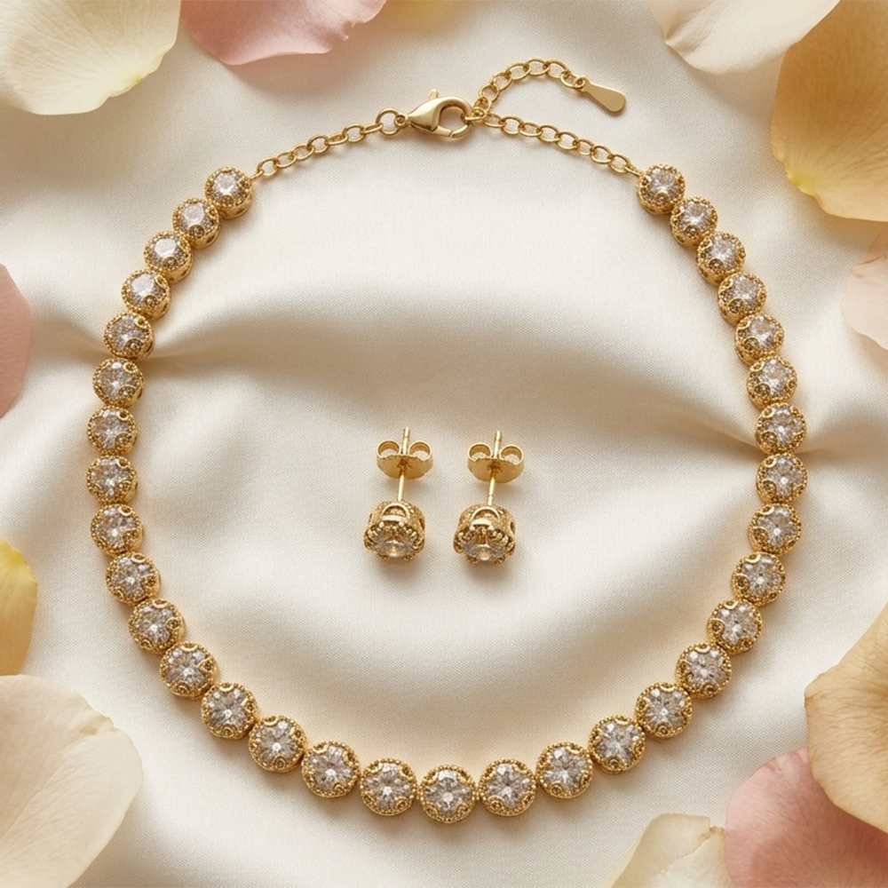 The99Jewel Gold Plated Sparkling Crystal Stone Necklace Set