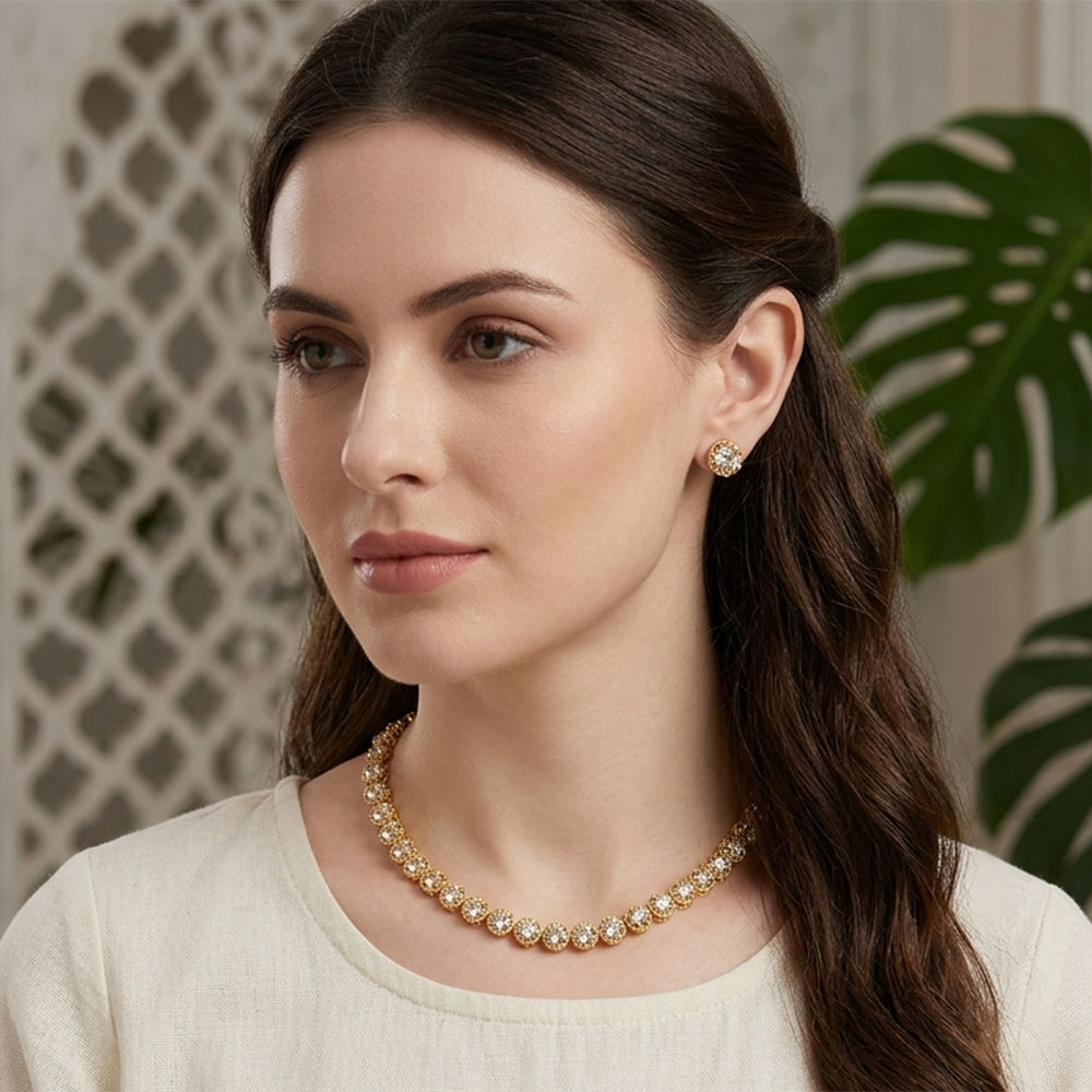 The99Jewel Gold Plated Sparkling Crystal Stone Necklace Set