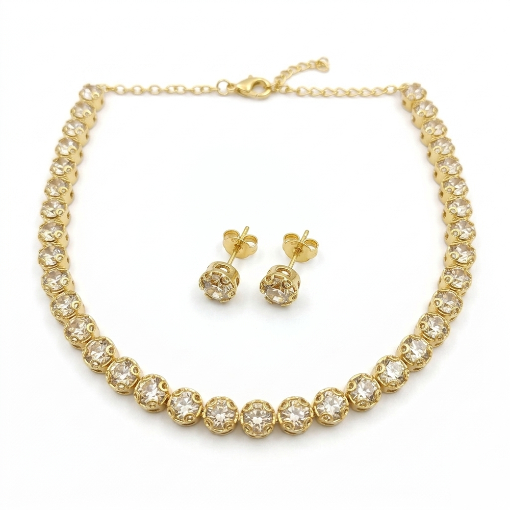 The99Jewel Gold Plated Sparkling Crystal Stone Necklace Set