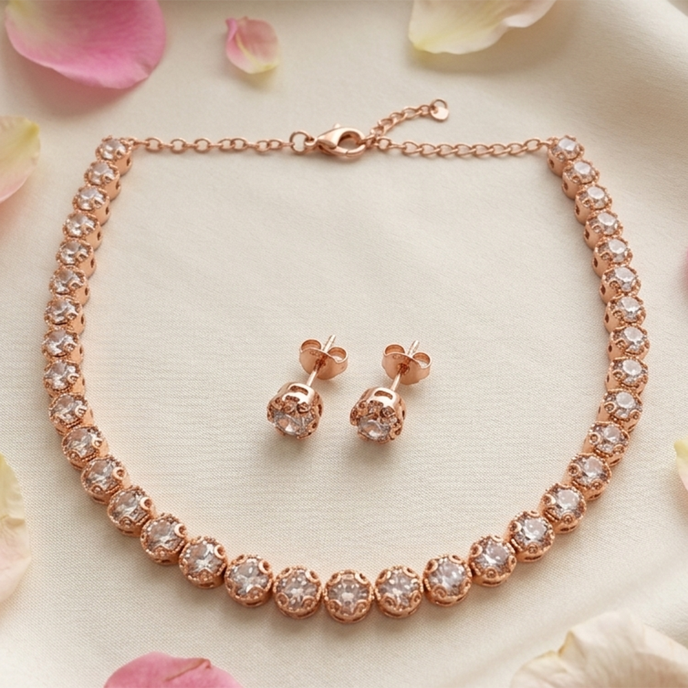 The99Jewel Rose Gold Plated Sparkling Crystal Stone Necklace Set
