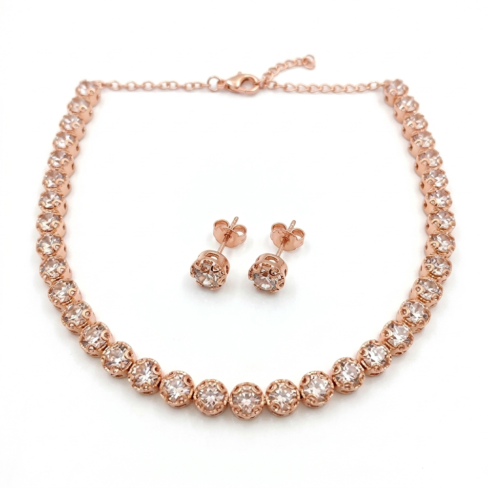 The99Jewel Rose Gold Plated Sparkling Crystal Stone Necklace Set