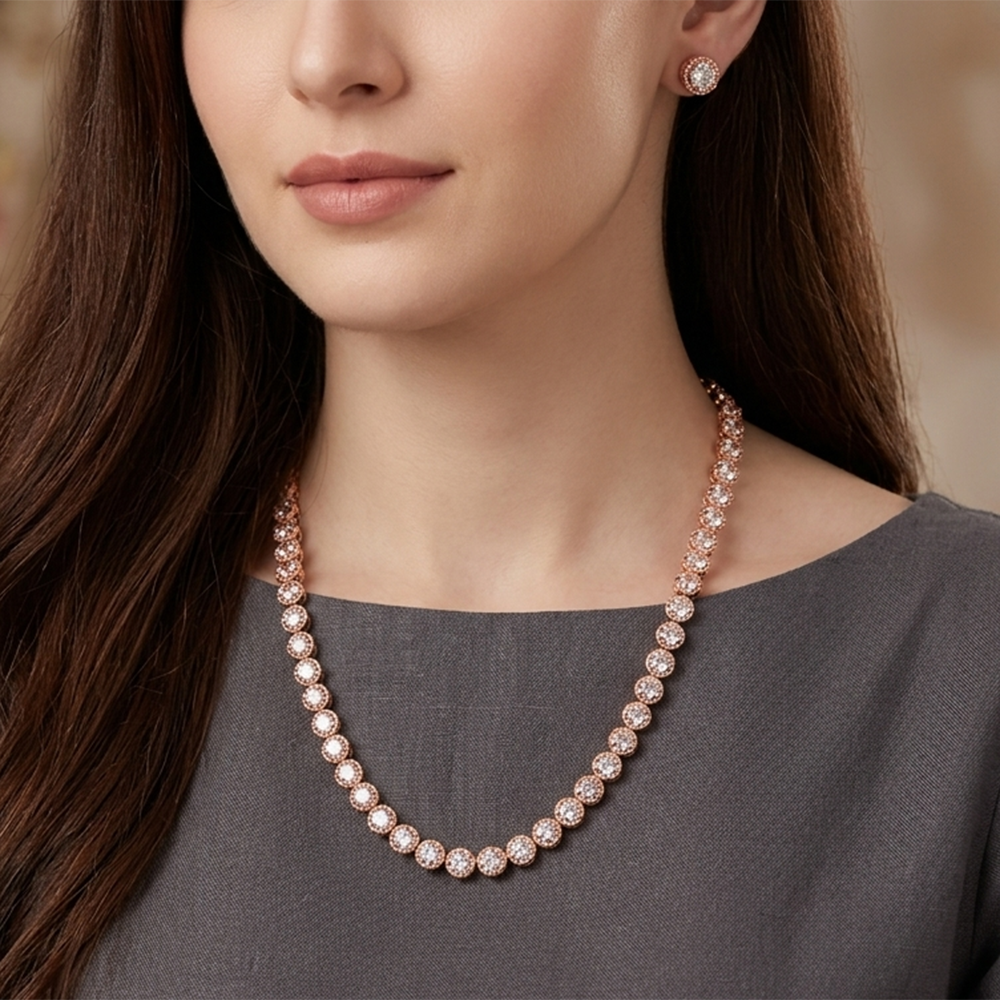 The99Jewel Rose Gold Plated Sparkling Crystal Stone Necklace Set