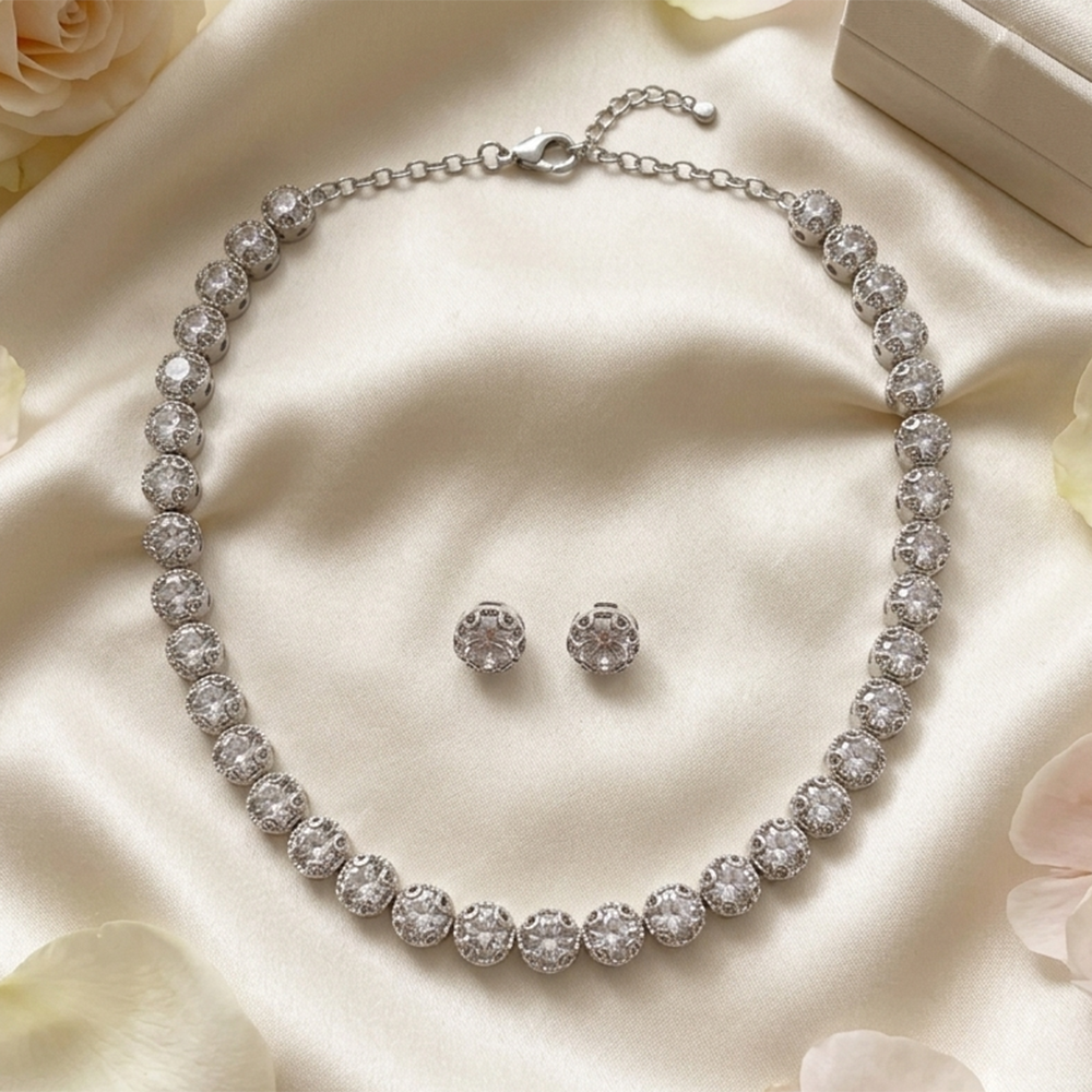 The99Jewel Silver Plated Sparkling Crystal Stone Necklace Set