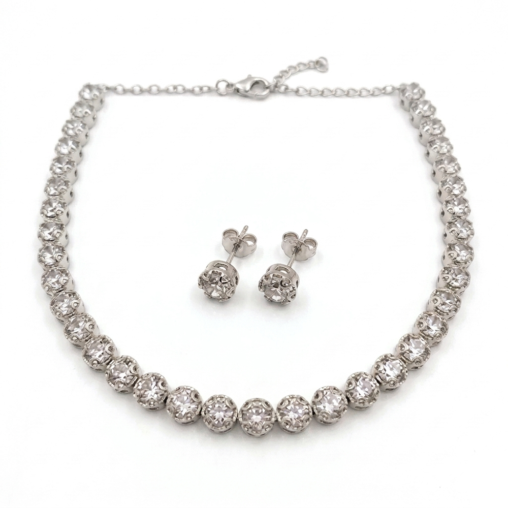 The99Jewel Silver Plated Sparkling Crystal Stone Necklace Set