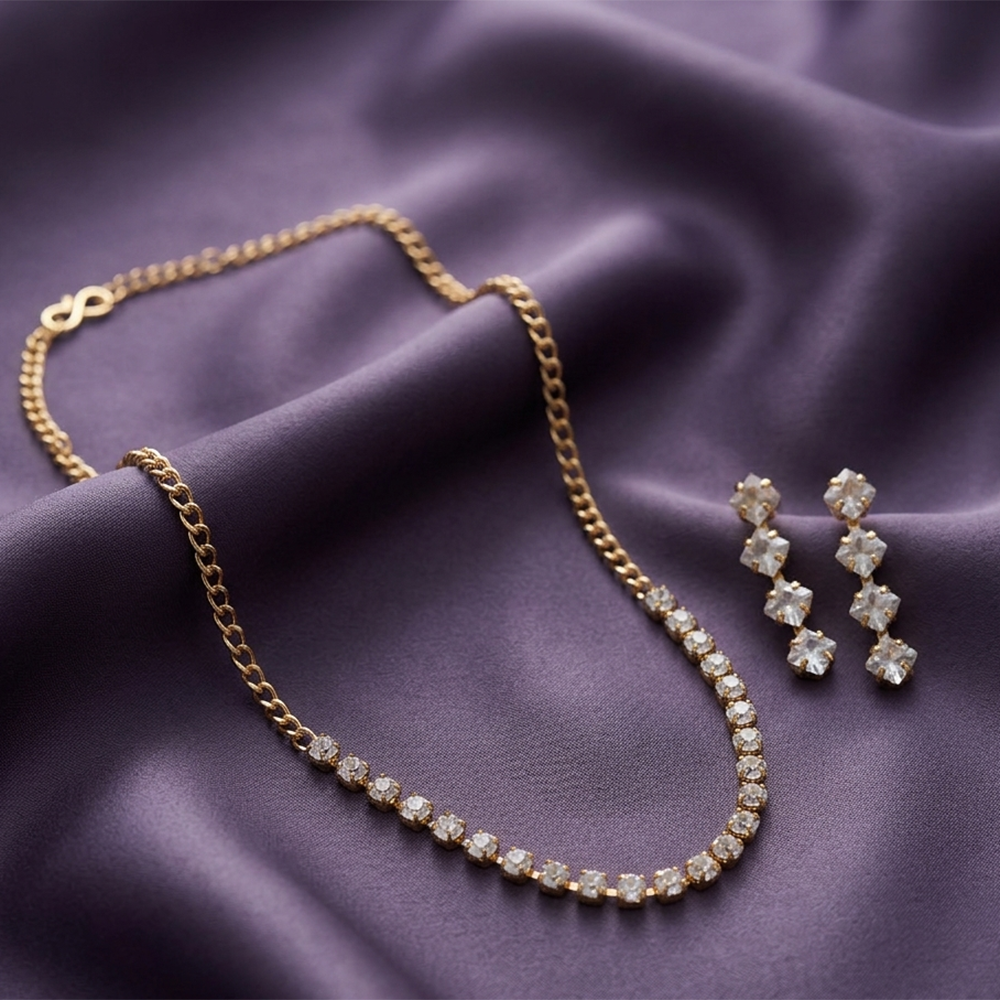 The99Jewel Crystal Stone Gold Plated Necklace Set with Matching Drop Earrings