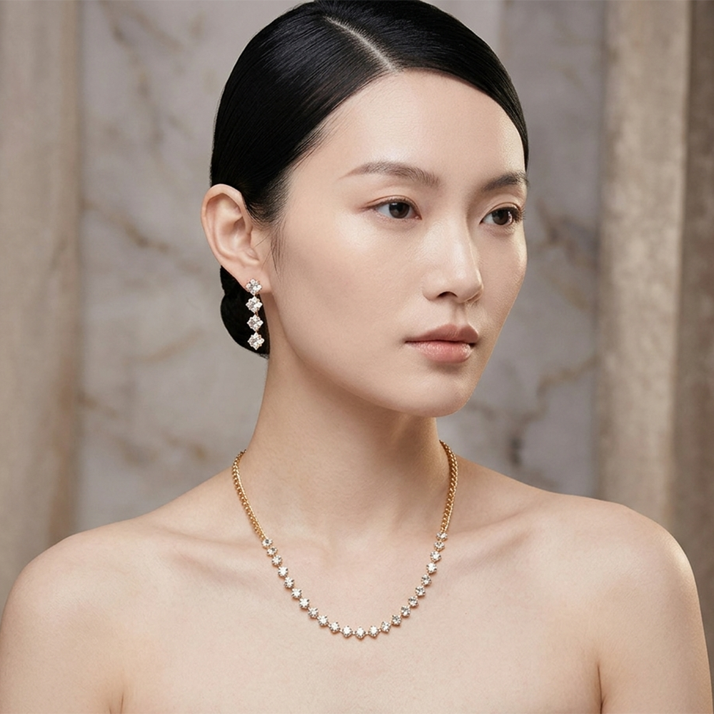 The99Jewel Crystal Stone Gold Plated Necklace Set with Matching Drop Earrings