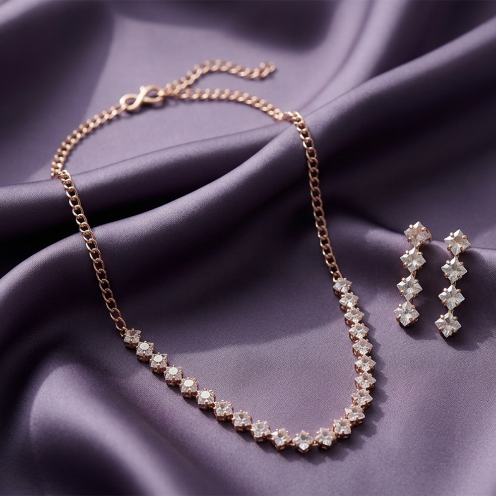 The99Jewel Crystal Stone Rose Gold Plated Necklace Set with Matching Drop Earrings
