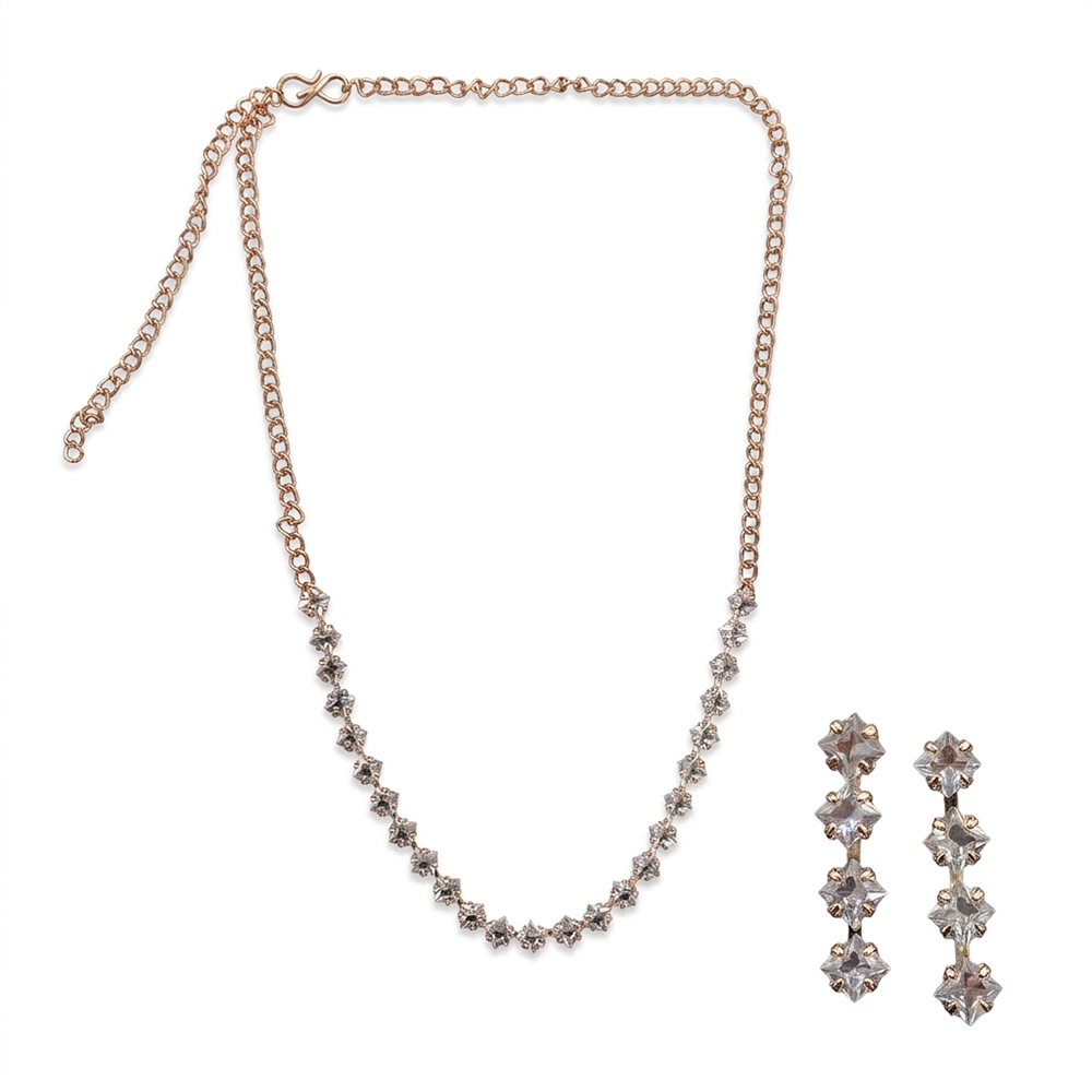 The99Jewel Crystal Stone Rose Gold Plated Necklace Set with Matching Drop Earrings
