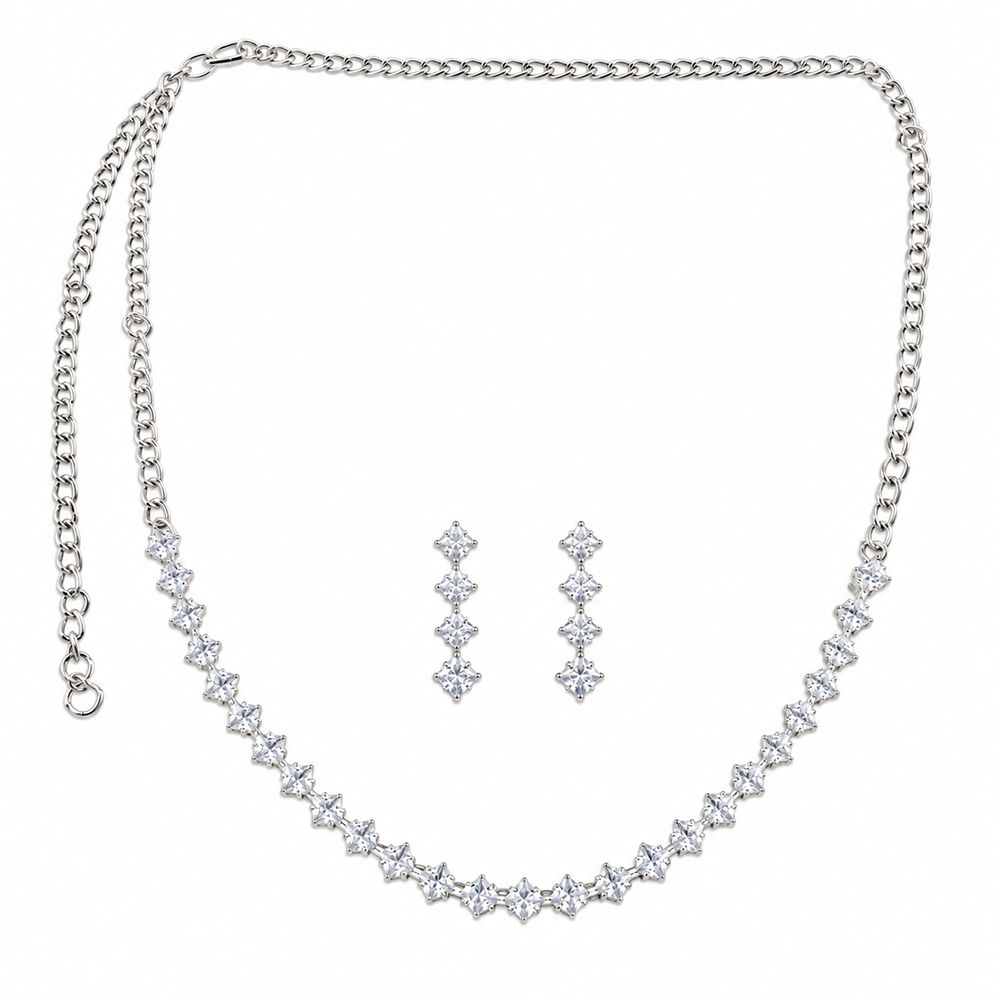 The99Jewel Crystal Stone Silver Plated Necklace Set with Matching Drop Earrings