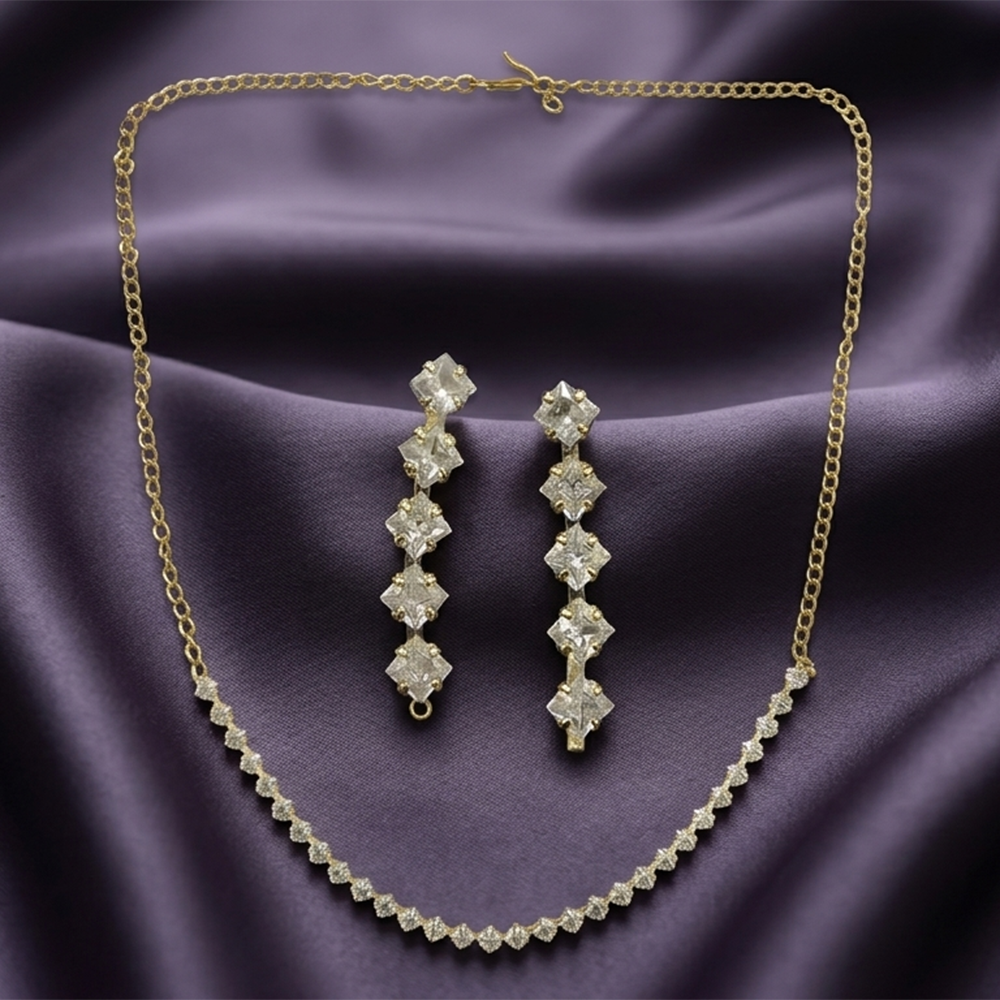 The99Jewel Crystal Stone Gold Plated Necklace Set with Matching Drop Earrings
