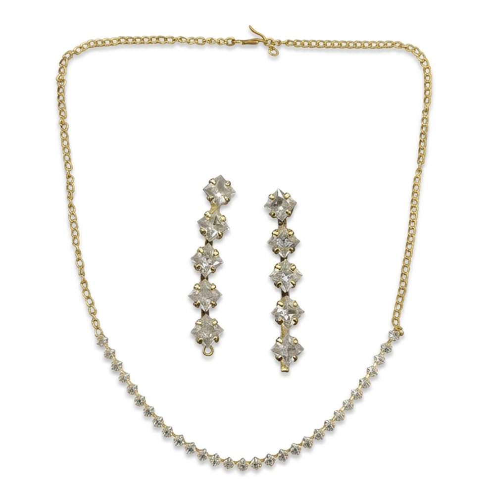 The99Jewel Crystal Stone Gold Plated Necklace Set with Matching Drop Earrings