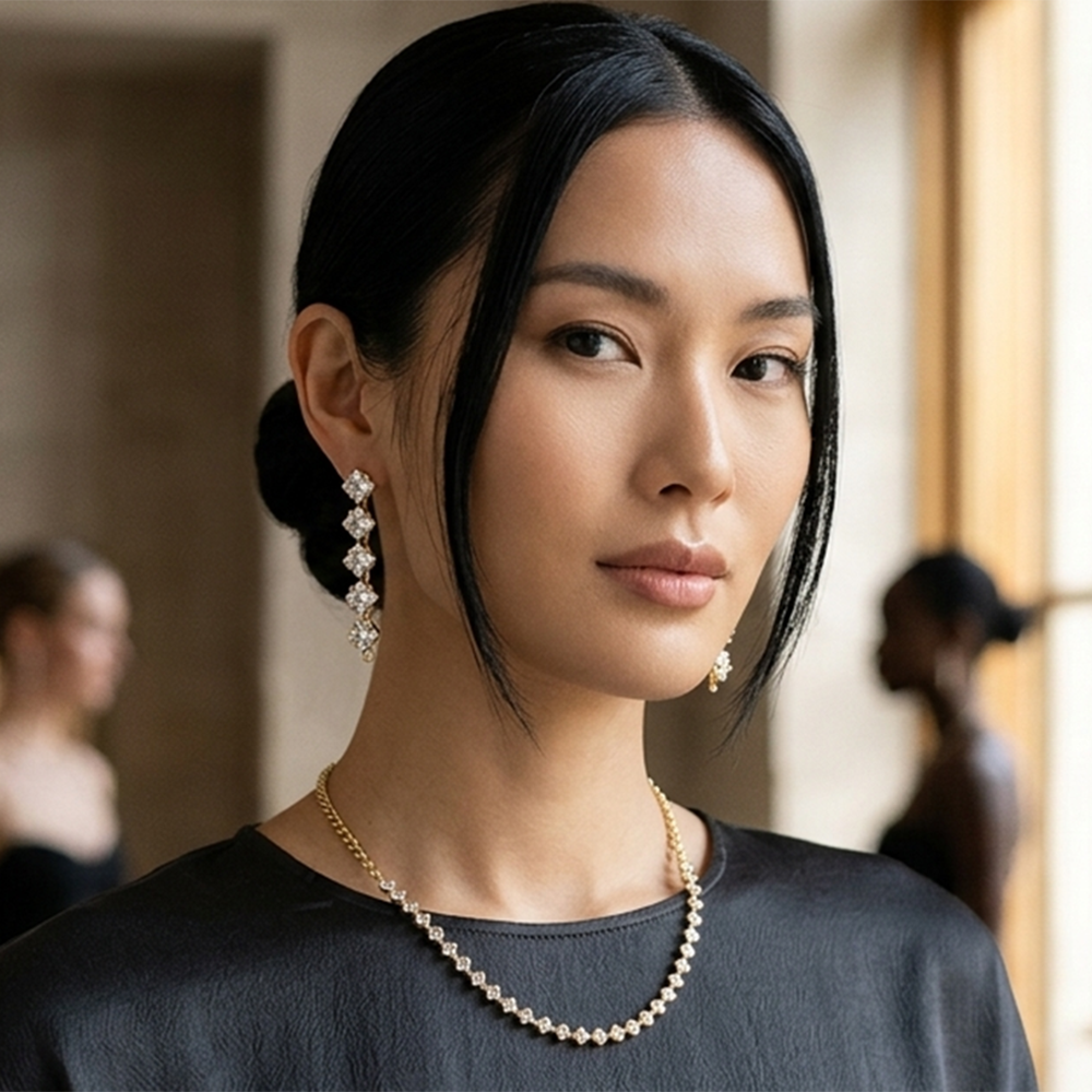 The99Jewel Crystal Stone Gold Plated Necklace Set with Matching Drop Earrings