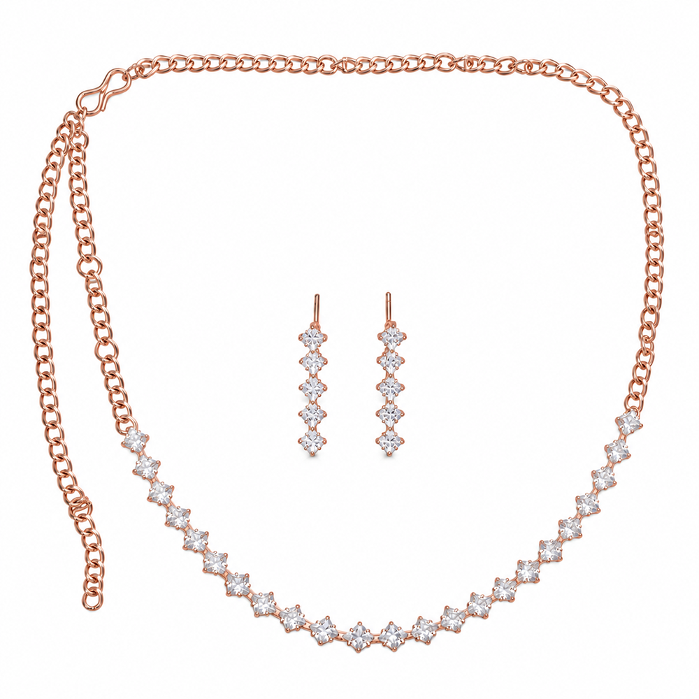The99Jewel Crystal Stone Rose Gold Plated Necklace Set with Matching Drop Earrings