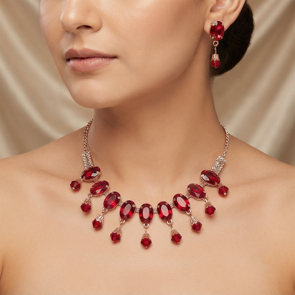 The99Jewel Exclusive Rose Gold Plated Crystal Stone Celebration Necklace Set