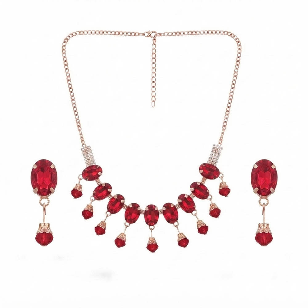 The99Jewel Exclusive Rose Gold Plated Crystal Stone Celebration Necklace Set