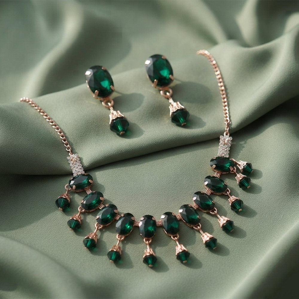 The99Jewel Exclusive Rose Gold Plated Crystal Stone Celebration Necklace Set
