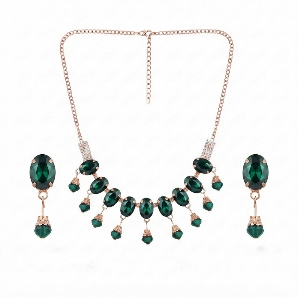 The99Jewel Exclusive Rose Gold Plated Crystal Stone Celebration Necklace Set