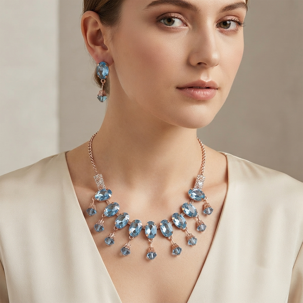 The99Jewel Exclusive Rose Gold Plated Crystal Stone Celebration Necklace Set