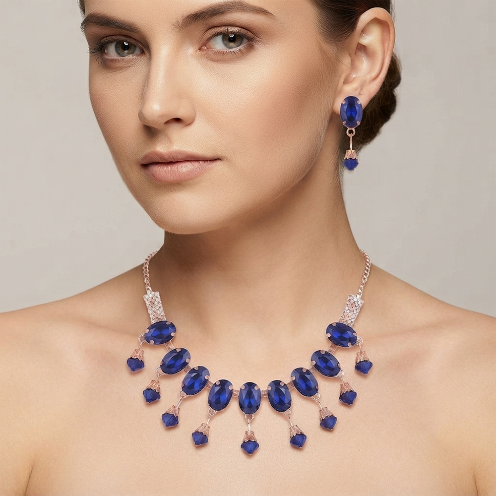 The99Jewel Exclusive Rose Gold Plated Crystal Stone Celebration Necklace Set