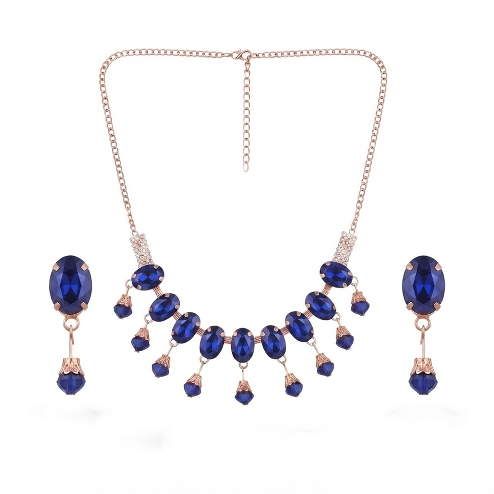 The99Jewel Exclusive Rose Gold Plated Crystal Stone Celebration Necklace Set