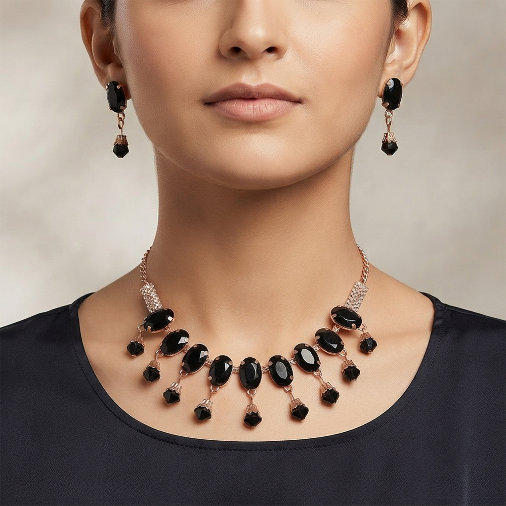 The99Jewel Exclusive Rose Gold Plated Crystal Stone Celebration Necklace Set