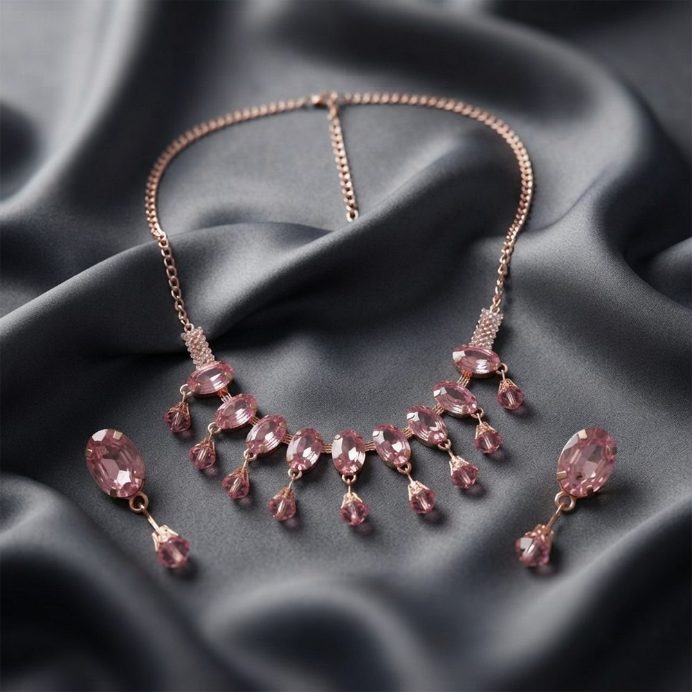 The99Jewel Exclusive Rose Gold Plated Crystal Stone Celebration Necklace Set