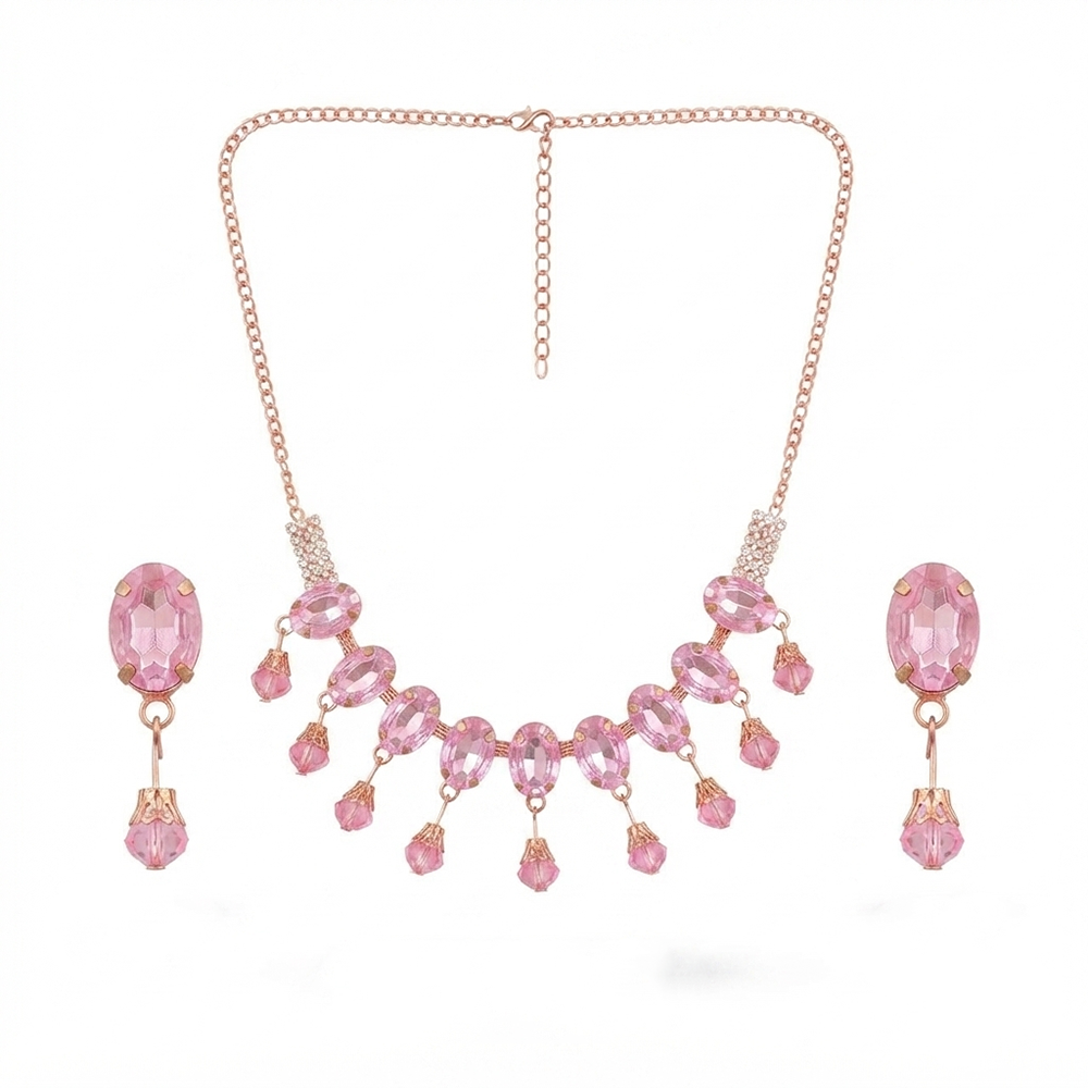 The99Jewel Exclusive Rose Gold Plated Crystal Stone Celebration Necklace Set