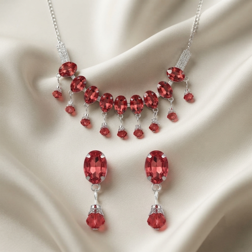The99Jewel Elegant Silver Plated Crystal Stone Necklace Set for Women